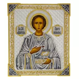 Серебряная икона "Пантелеймон Целитель"